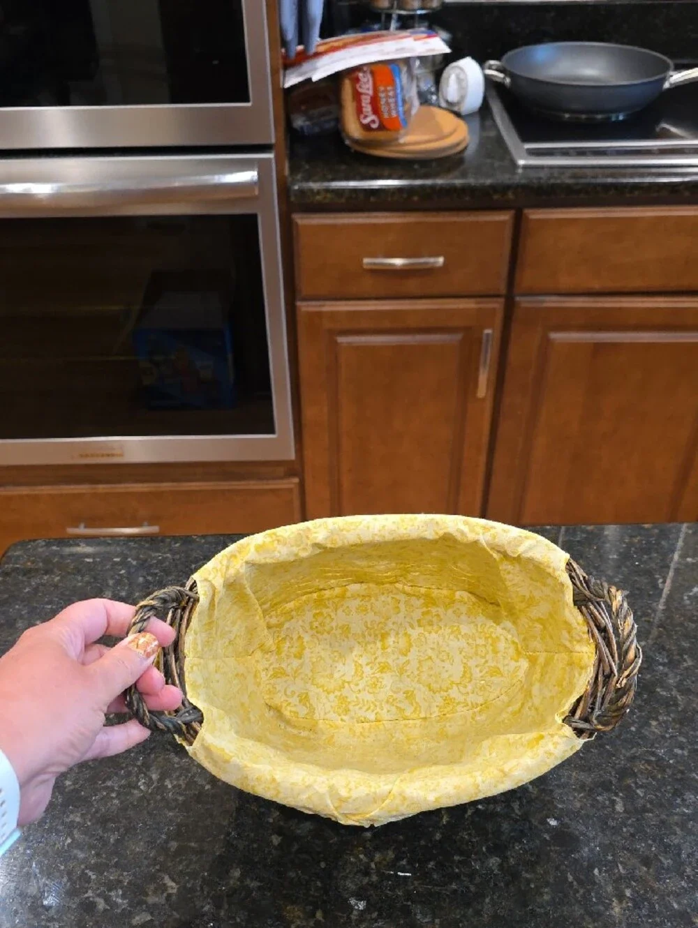Woven Rattan Storage Basket with Yellow Liner
